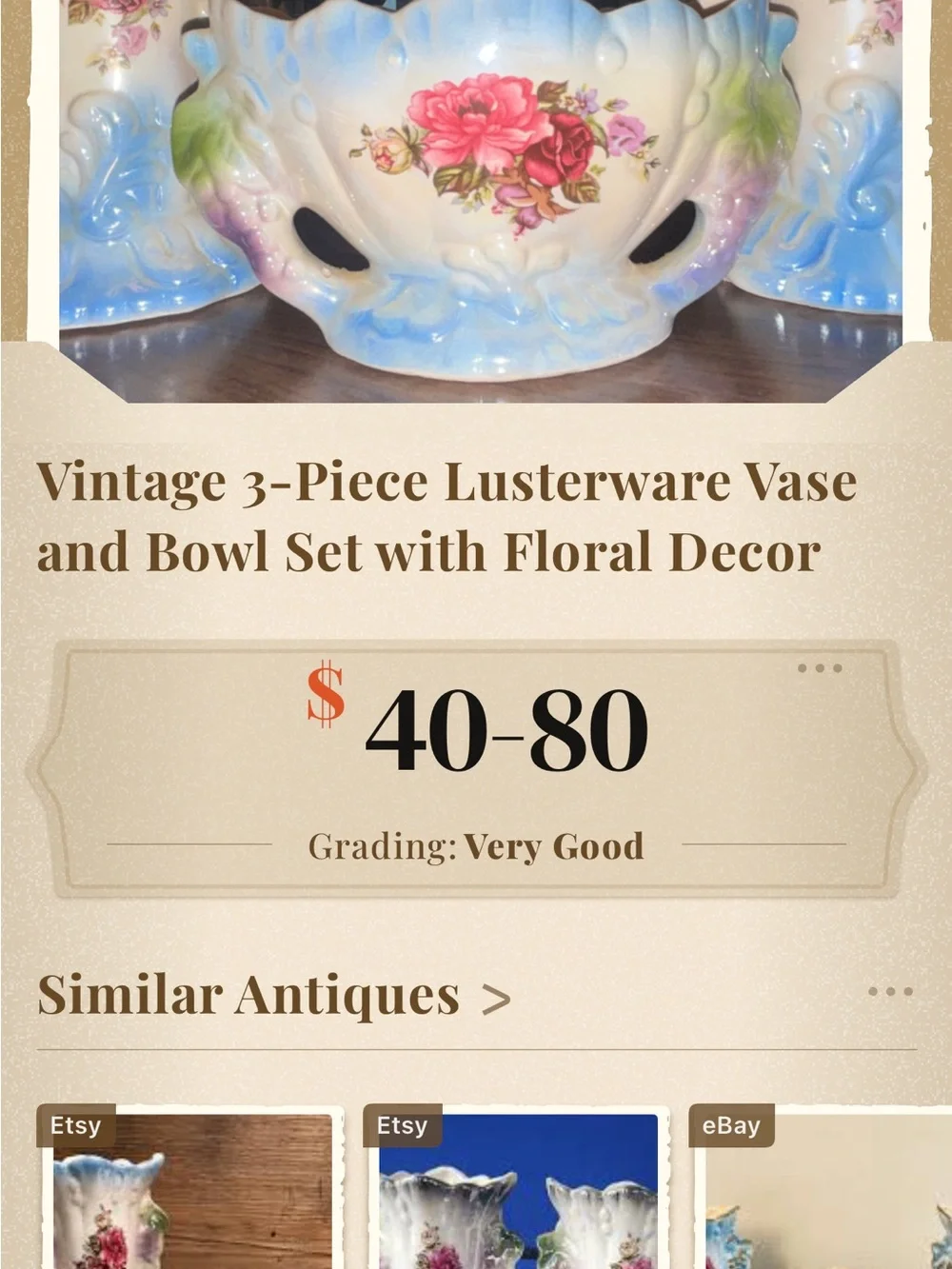 Vintage Floral Ceramic Vase and Bowl Set - Blue, Pink & Green